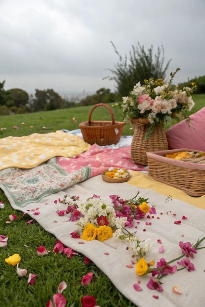 Wildflower picnic meadow relaxed outdoor camp