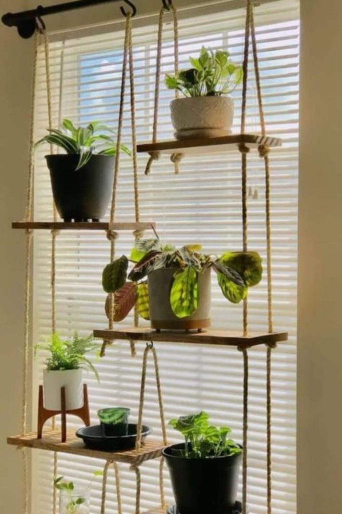 Window frame floating plant shelf