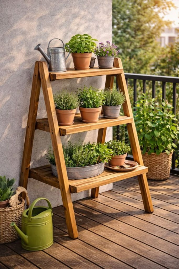 Folding ladder plant rack stand