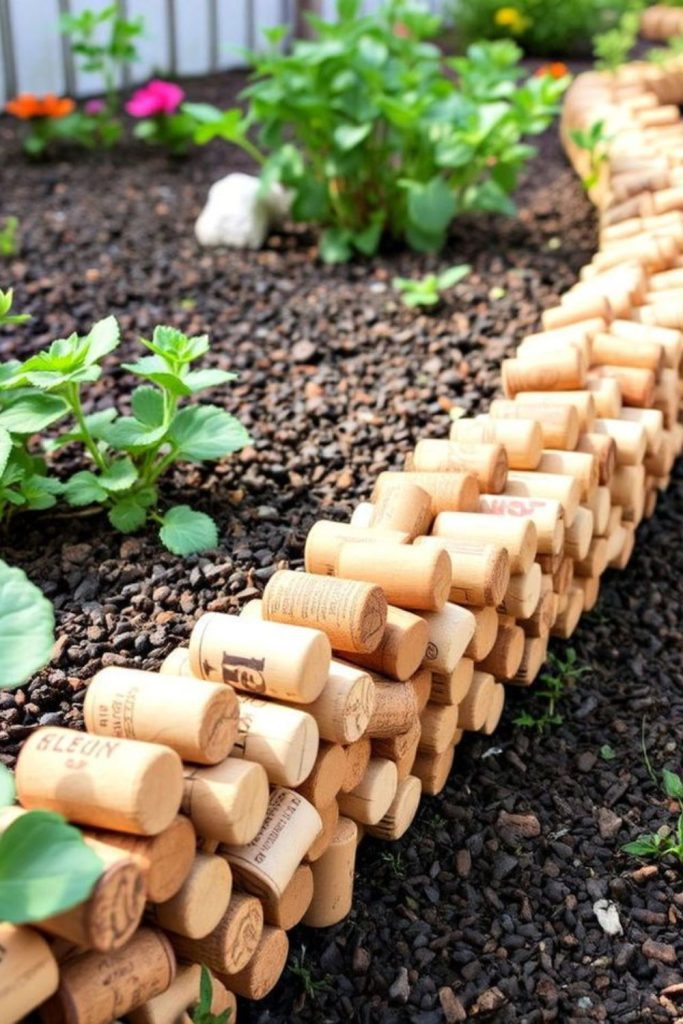 Wine cork creative garden edging idea