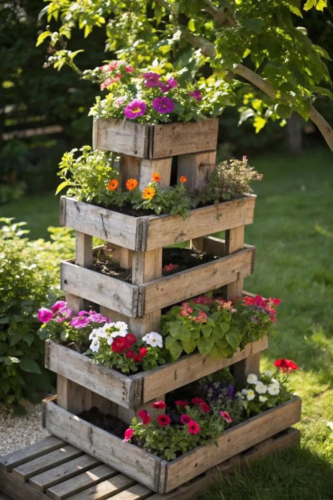 Wooden crate stacked vegetable planter boxes