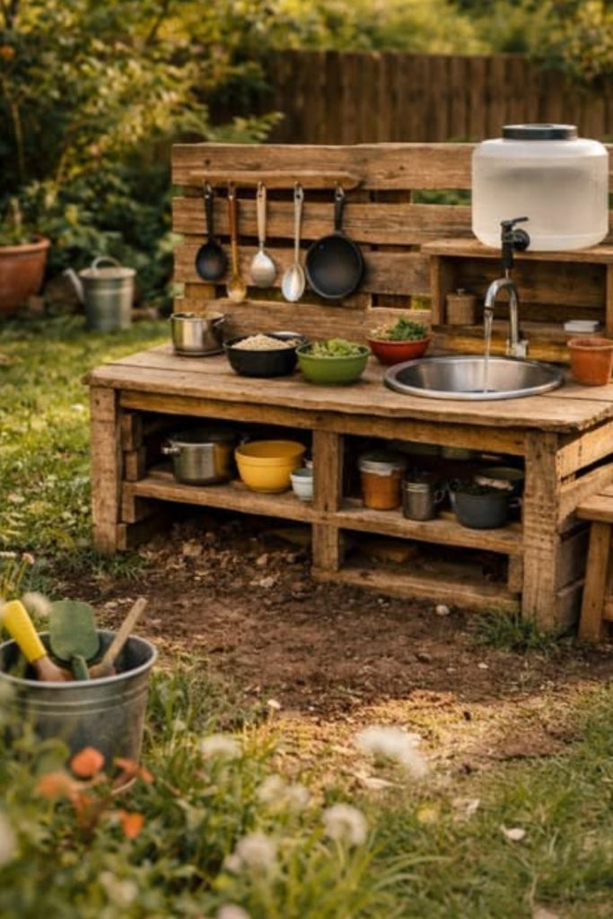 Wall fence mounted outdoor mud kitchen hub