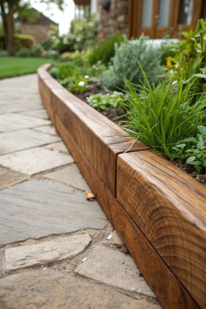 Wooden plank raised garden edge border