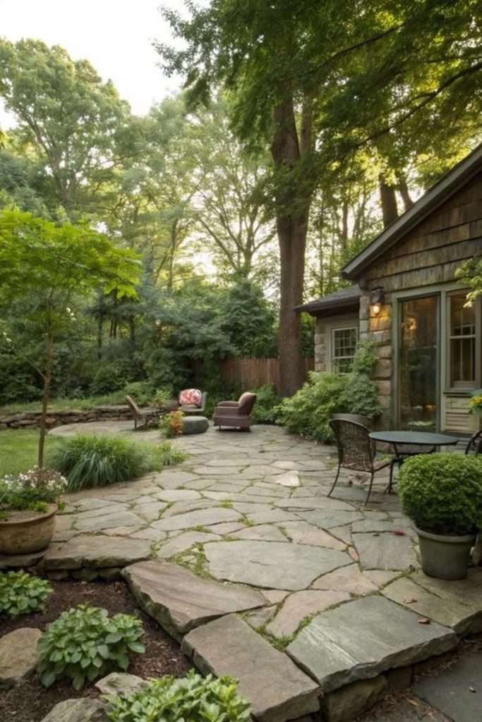 Woodland shade retreat front shaded forest moss tranquil garden space