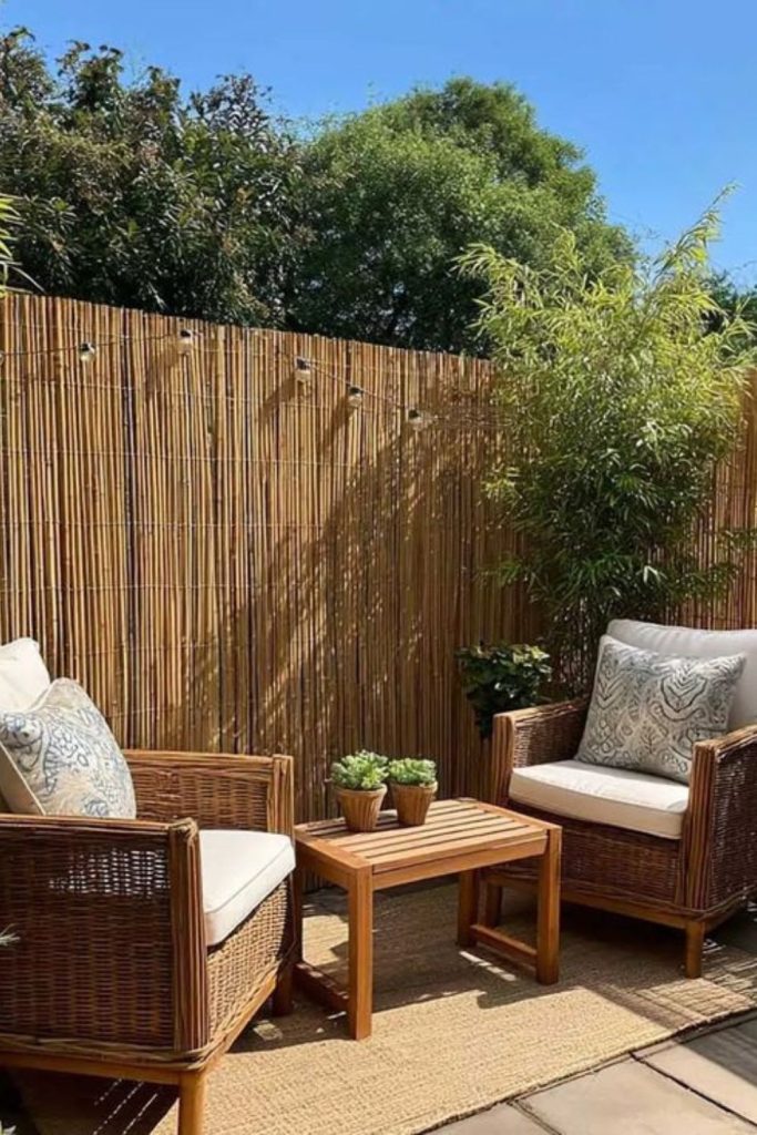 Woven reed privacy natural garden screen