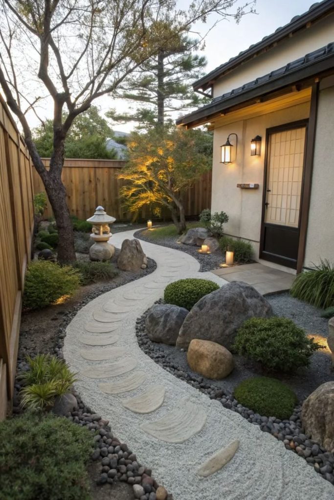 Zen gravel serenity pathway minimalist stone garden peaceful entry