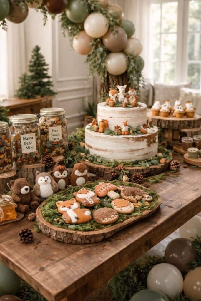 Magical acorn forest themed baby shower