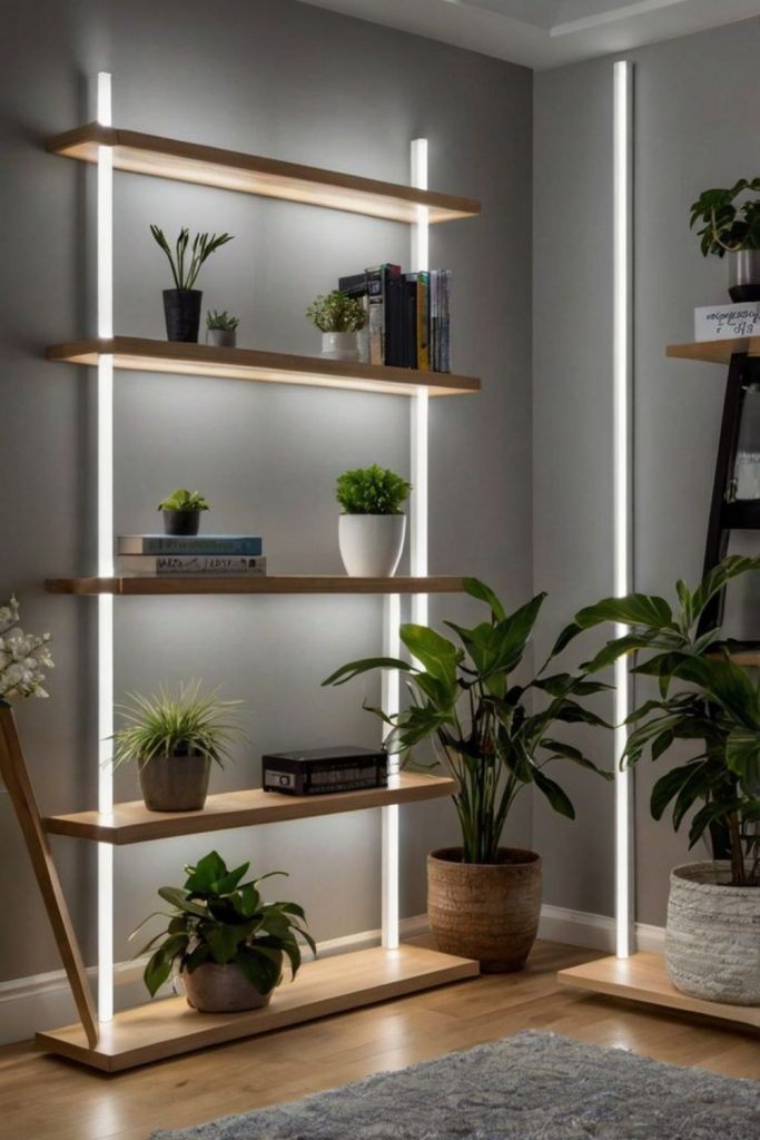 Illuminated acrylic glowing plant shelf design