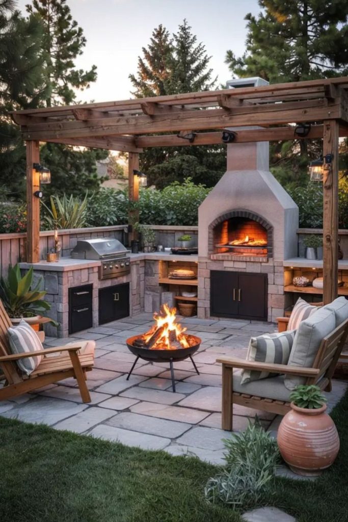 Alpine lodge rustic grill cooking area