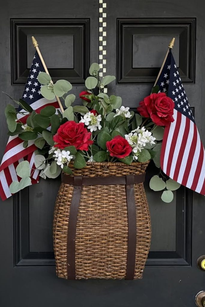 Patriotic picnic basket themed door hanger.