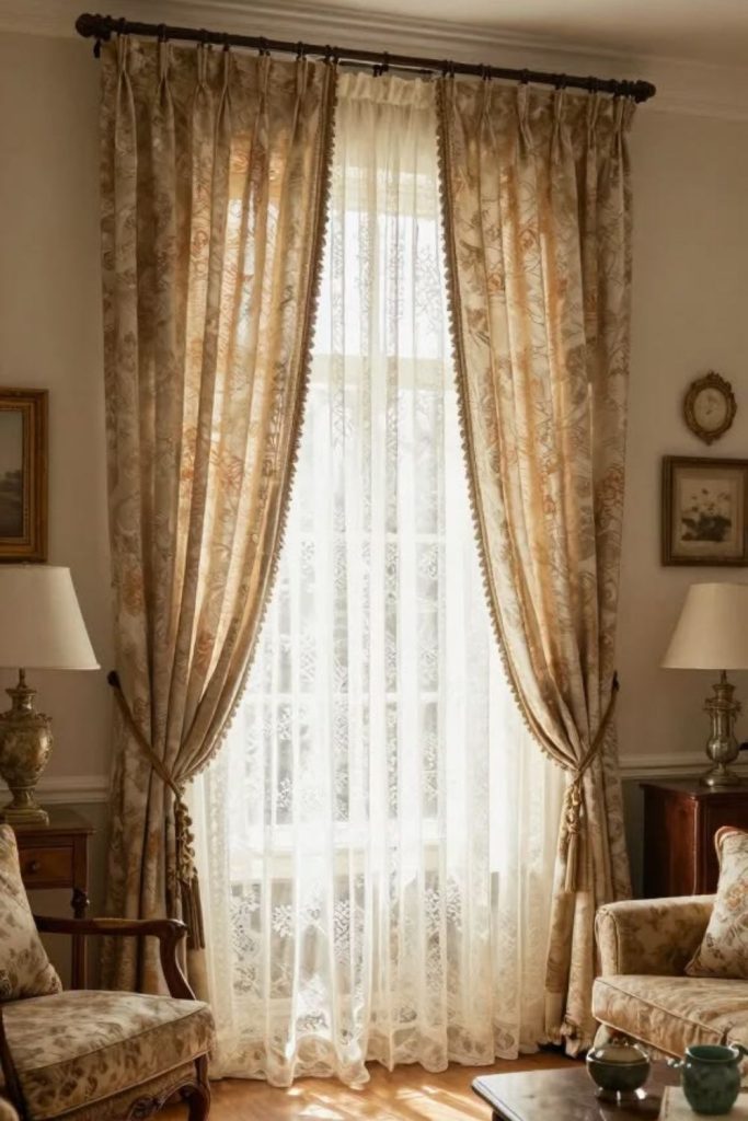 Vintage lace curtains intricate classic design