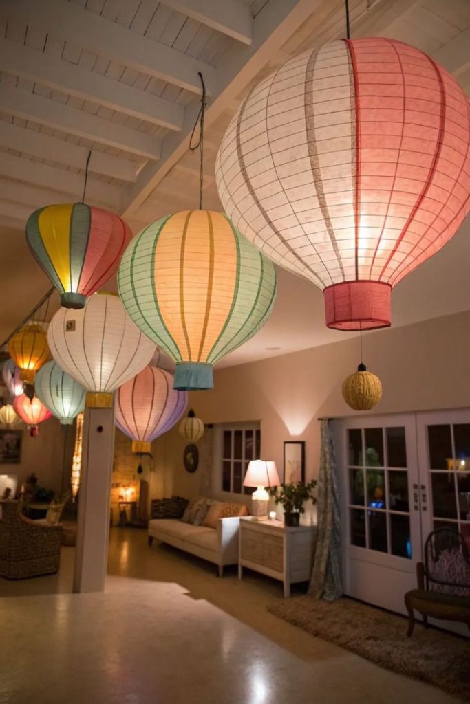 Hot air balloon themed apartment décor.