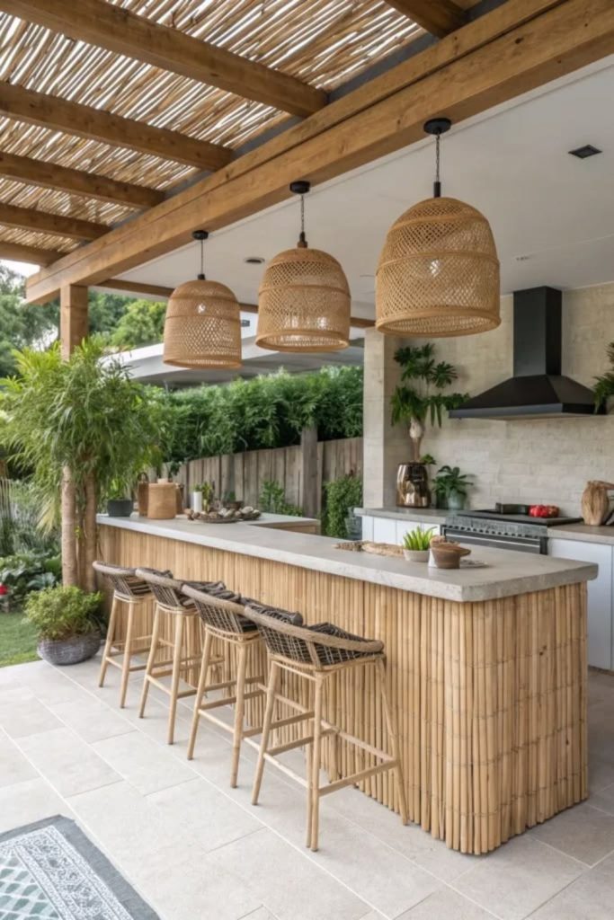 Calm bamboo pavilion outdoor grilling space