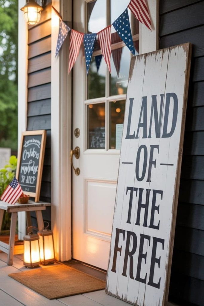 Rustic wood signs with patriotic messages