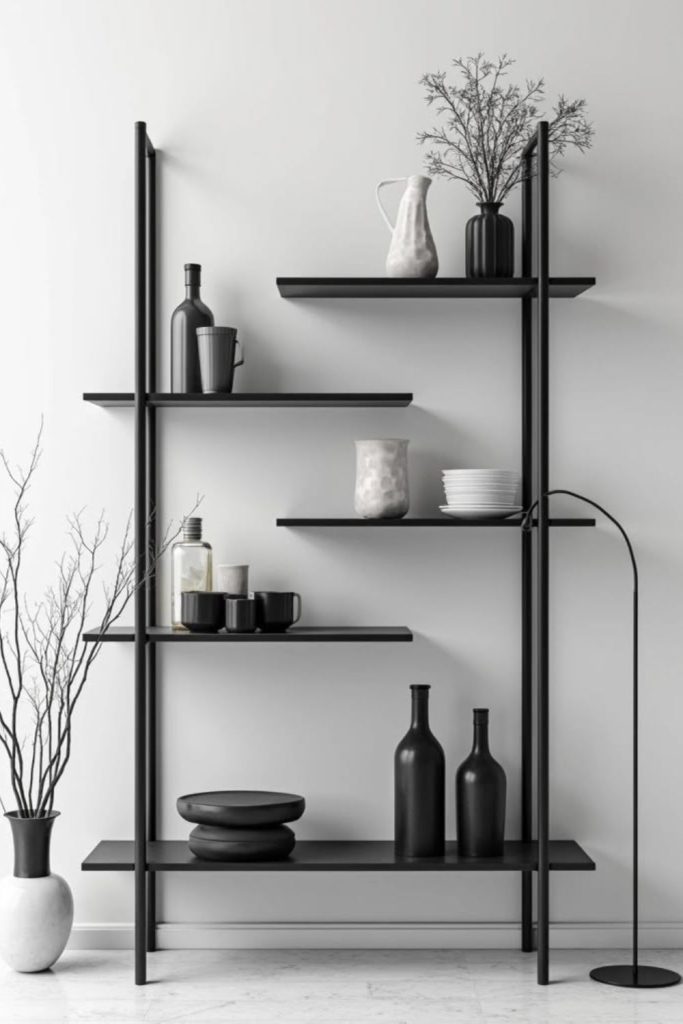 Black steel frame modern shelf.