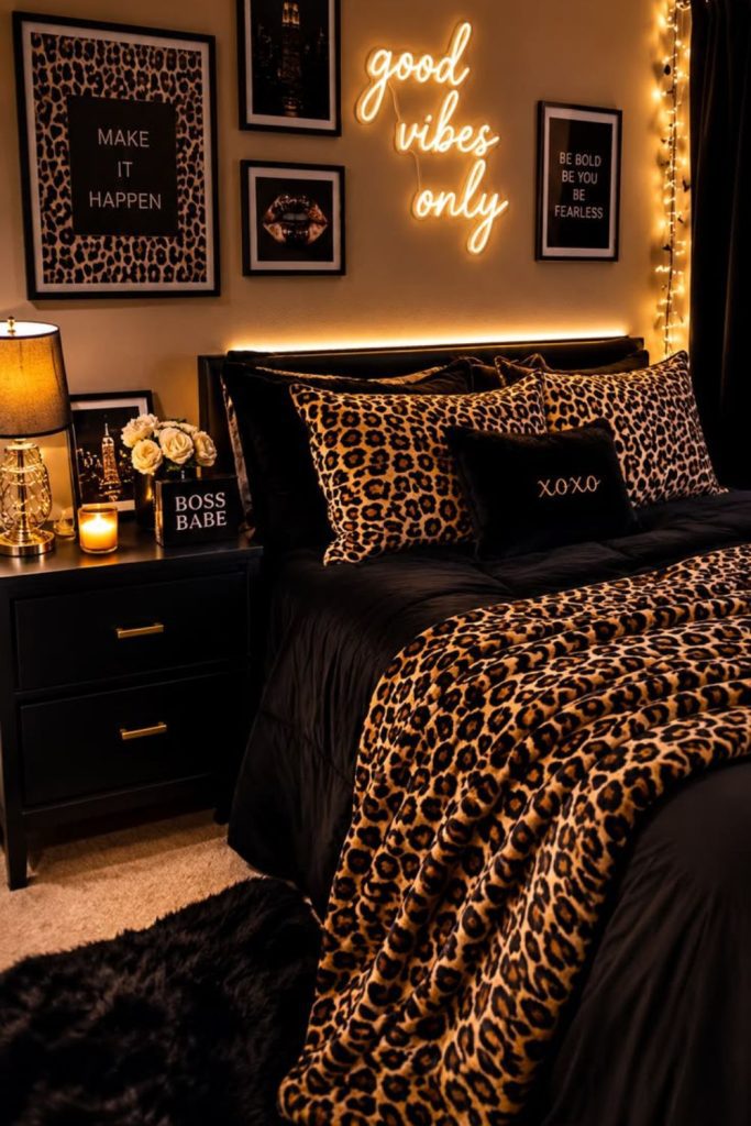 Black and gold luxury dorm style.