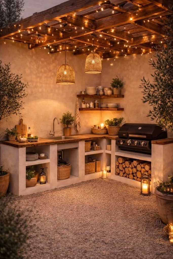 Boho lantern garden barbecue setup style