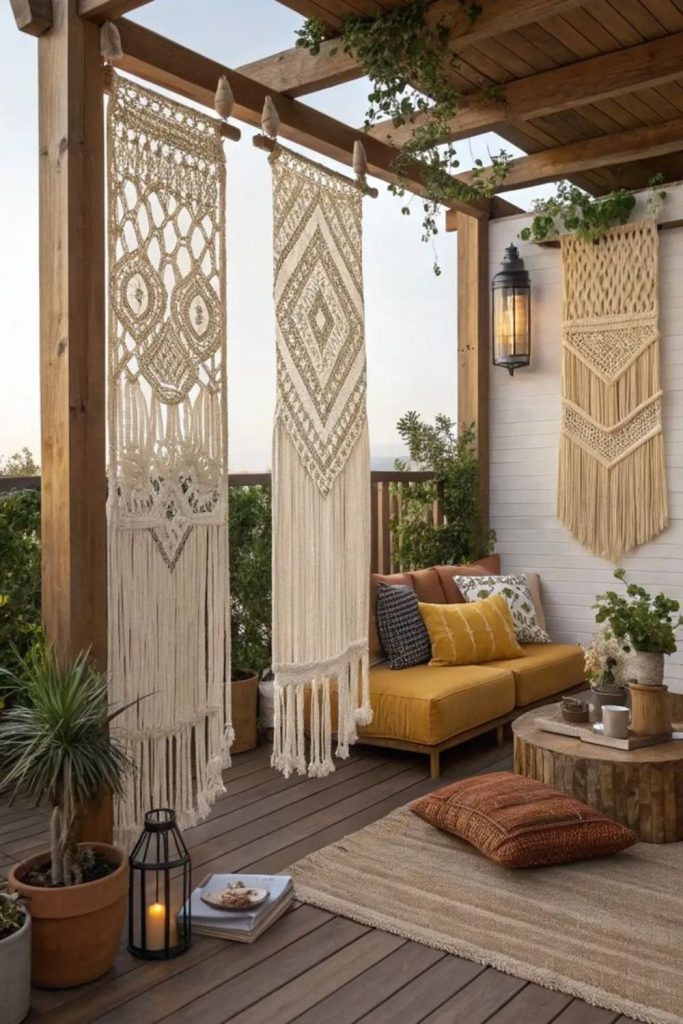 Boho macrame canopy relaxed artistic patio