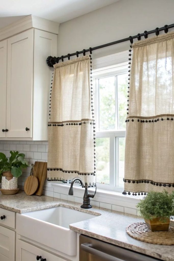 Boho tassel kitchen curtains playful fringe style