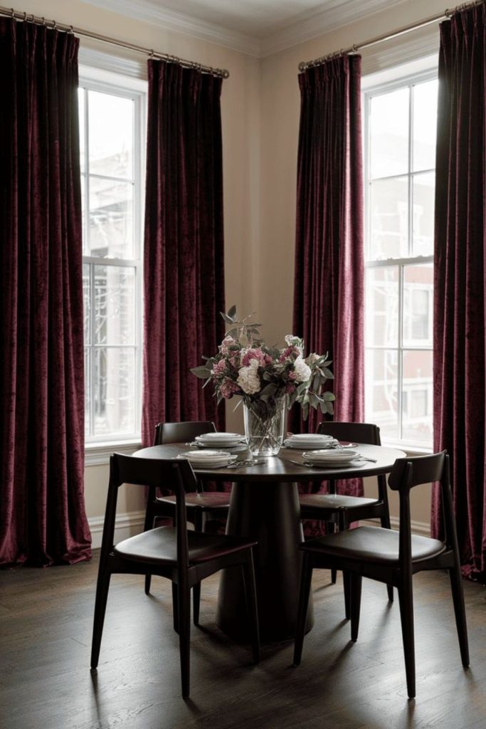 Dark velvet kitchen curtains luxurious dramatic style