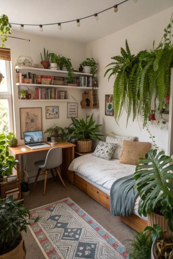 Green botanical dorm filled with plants.