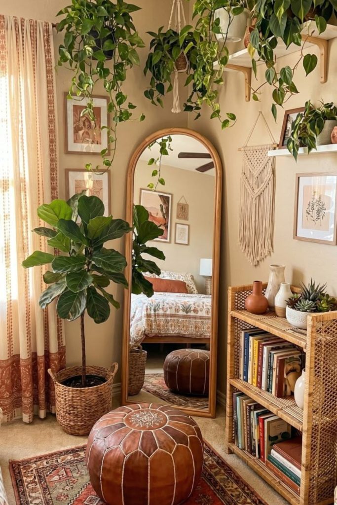Botanical apartment filled with trailing vines.