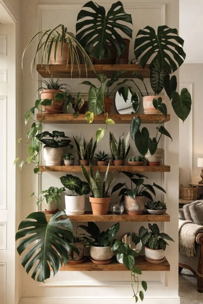 Botanical plant display wall shelf.