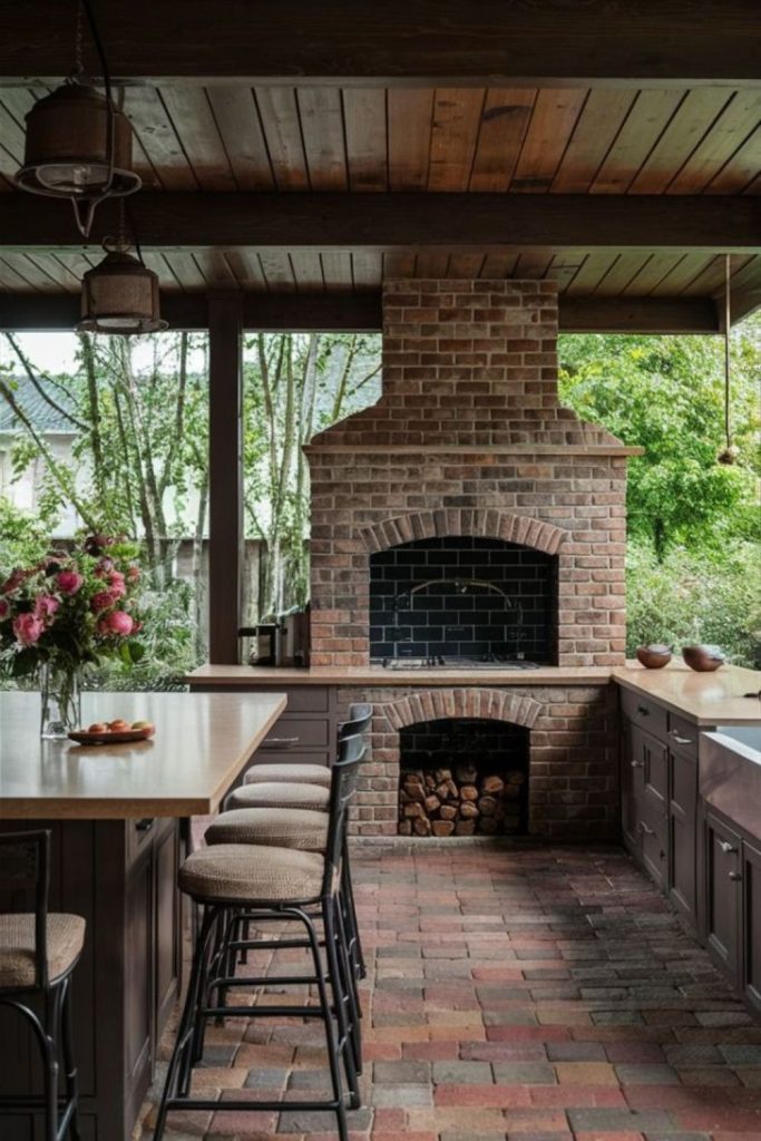 Classic brick covered outdoor kitchen design.