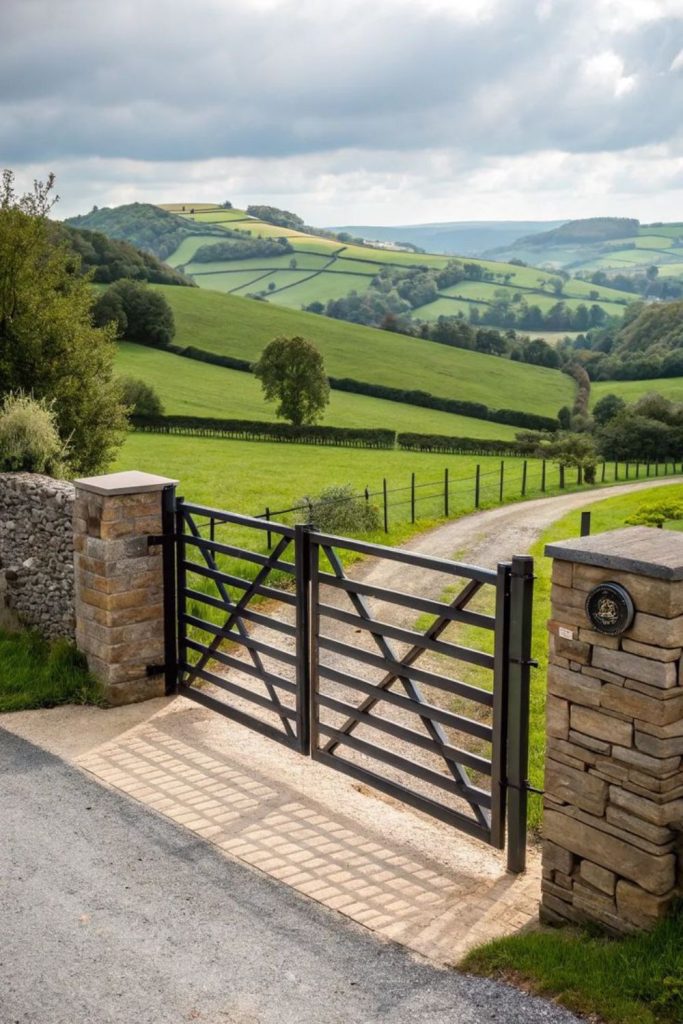 Brick framed rustic countryside entrance gate