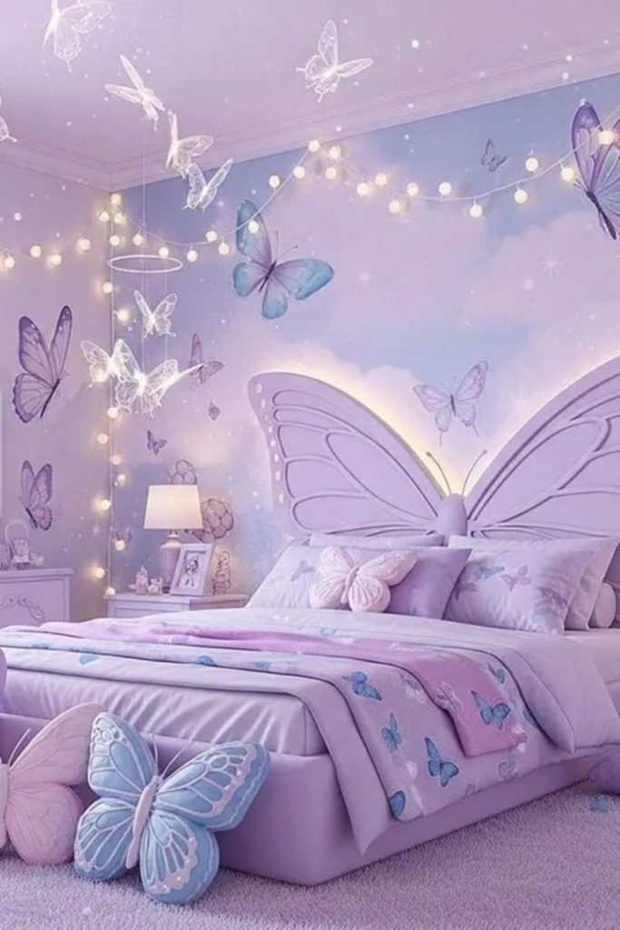 Lavender butterfly bedroom with dreamy accents.