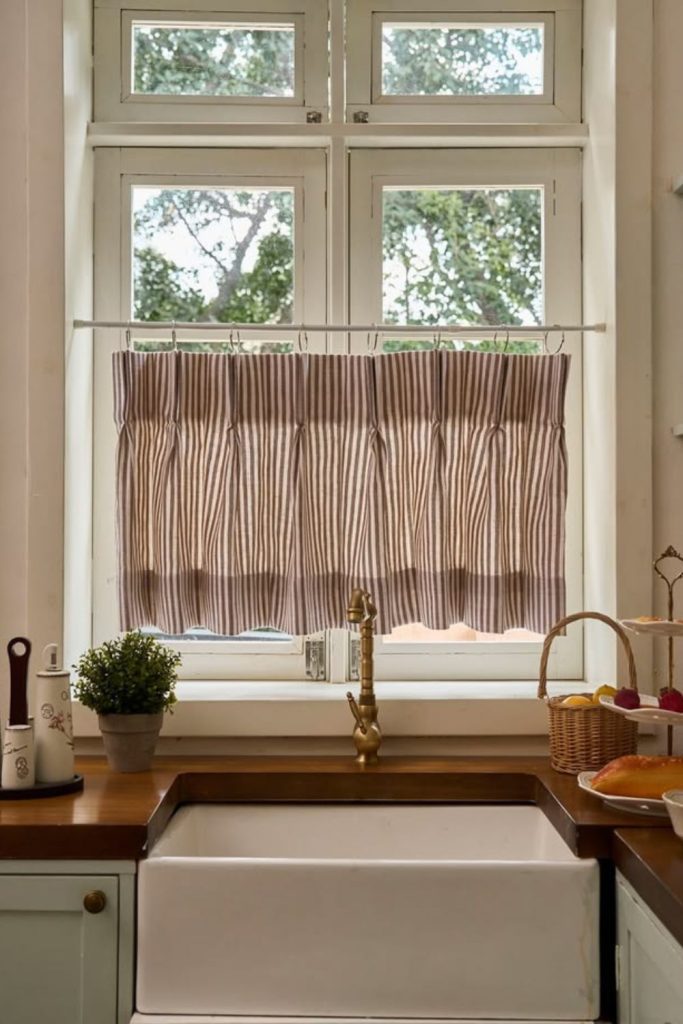 Striped cotton cafe kitchen curtains casual style