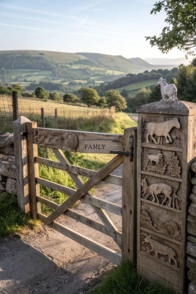 Handwoven cane rustic farm entrance gate