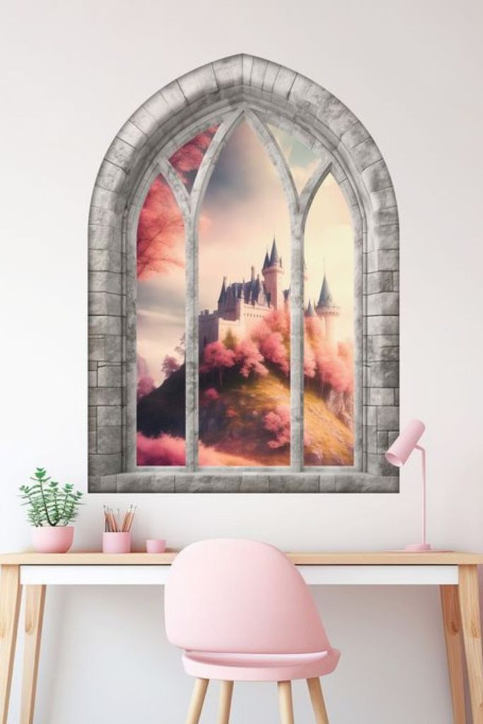 Castle window illusion decorative wall design.