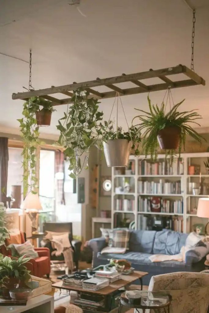 Ceiling hanging indoor forest plant shelf