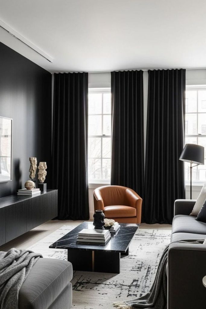 Dark charcoal curtains modern urban style