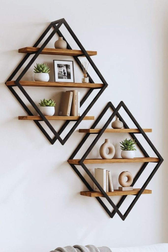 Chevron patterned decorative wall shelf.