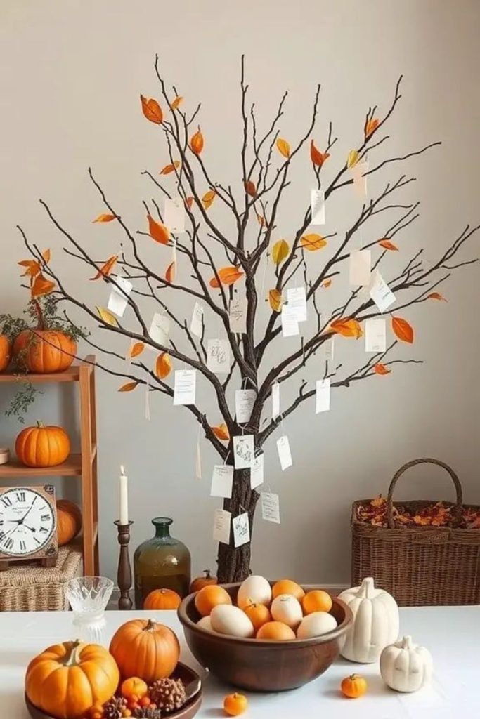 Wish tree pumpkin note hanging display