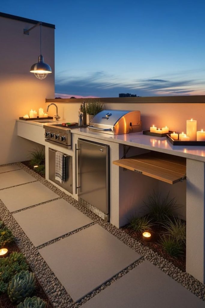 Elevated sky terrace barbecue grill deck