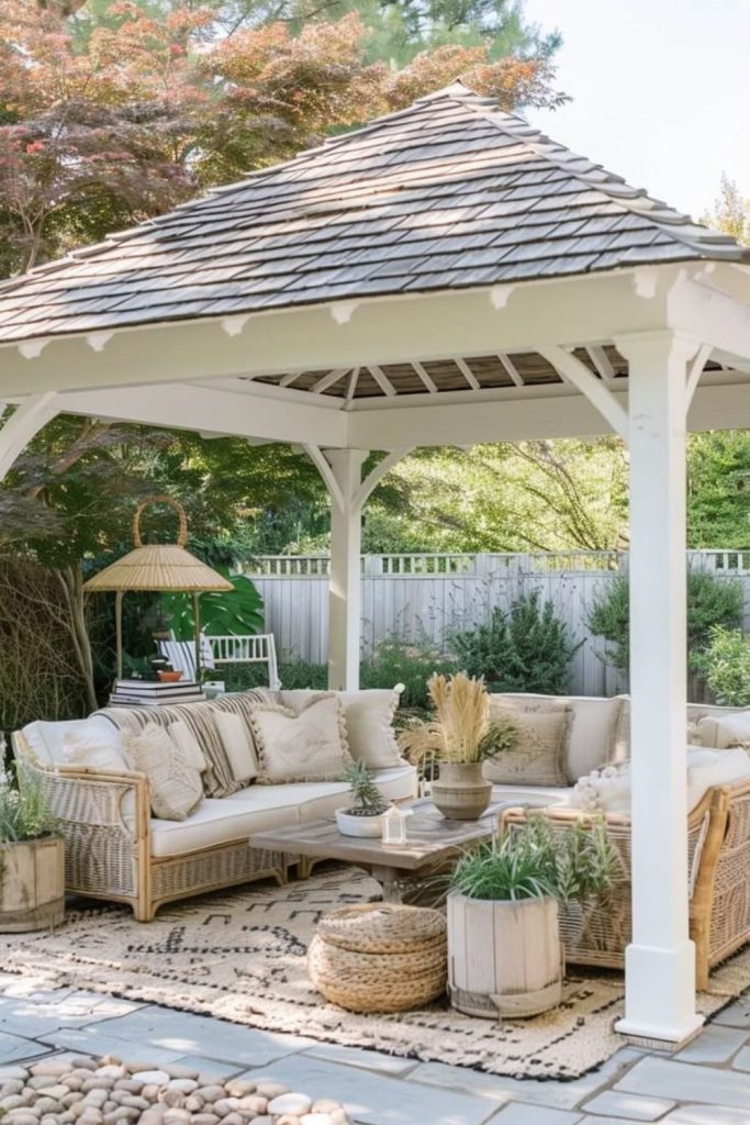 Coastal breeze pavilion with airy seaside drapes