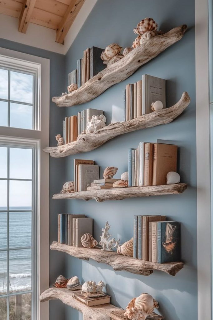 Coastal driftwood and beach-inspired decor.