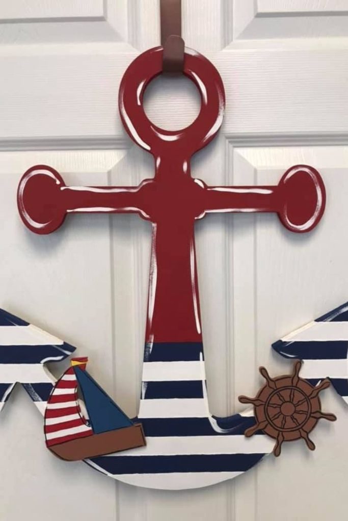Coastal anchor patriotic front door hanger.