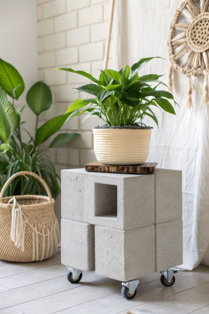 Minimal concrete block plant arrangement stand