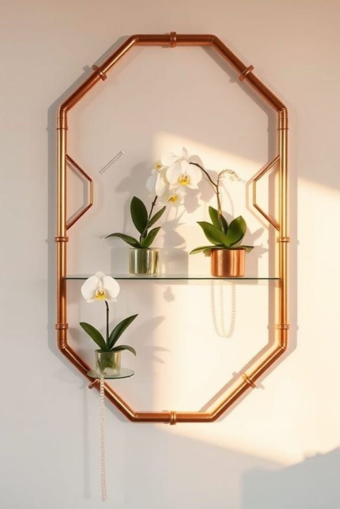 Copper pipe ladder plant display.
