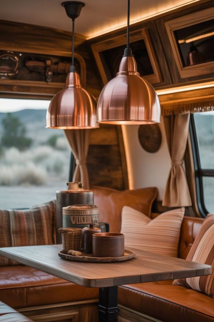 Copper accent camper with warm textures.