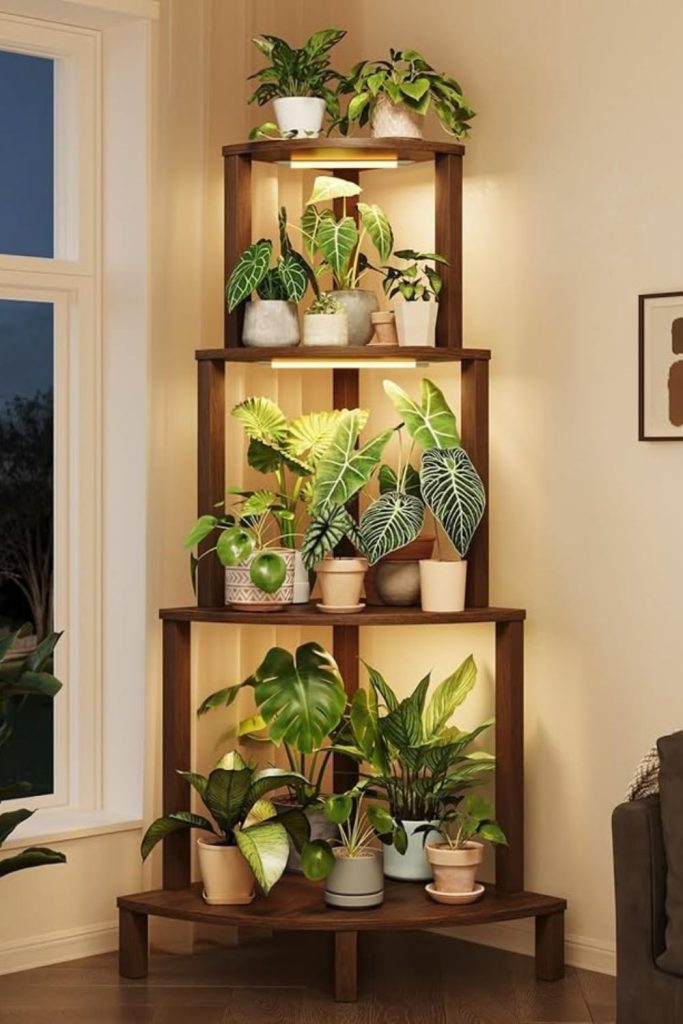 Corner tiered vertical indoor plant stand