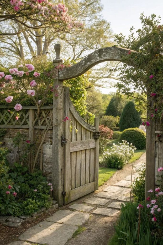 Charming wooden cottage garden arch gate