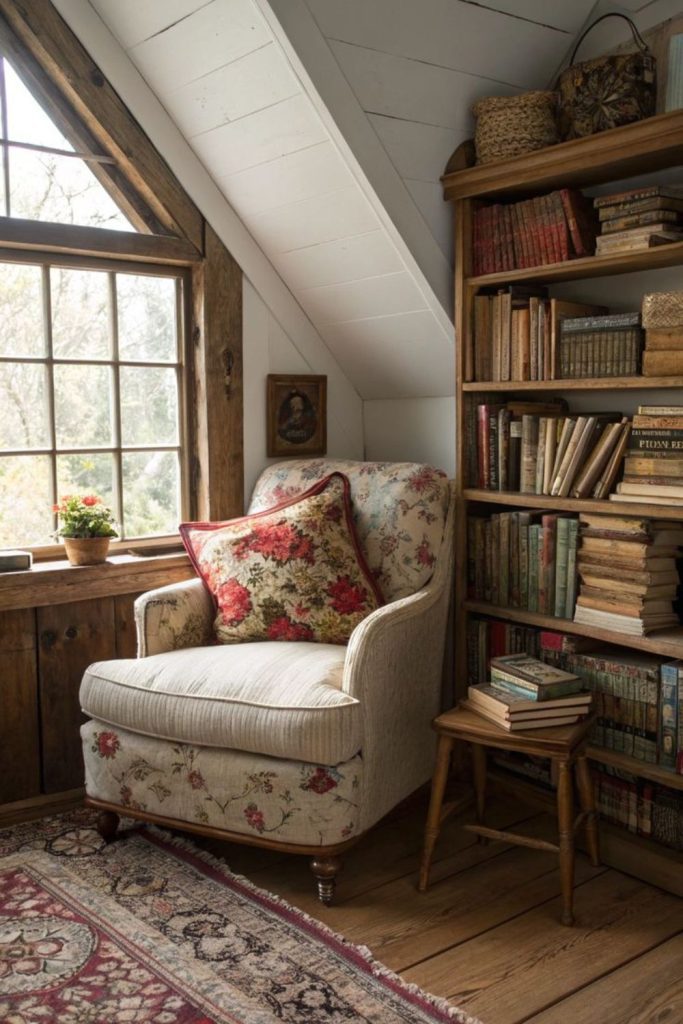 Cottagecore dorm with floral vintage charm.