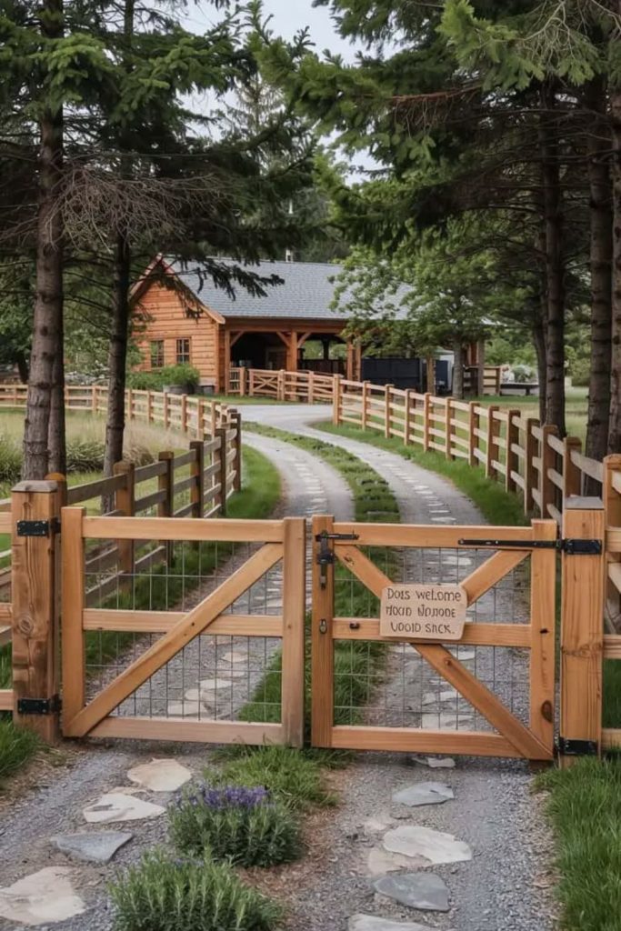 Simple wooden split rail countryside entry gate