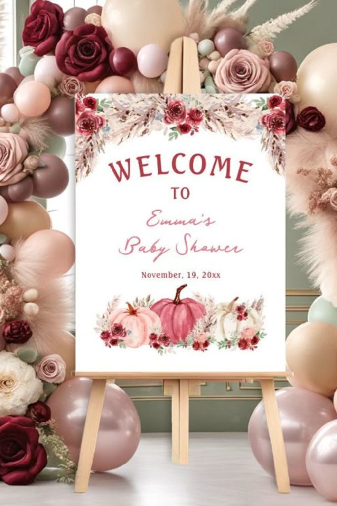 Elegant berry toned baby shower décor