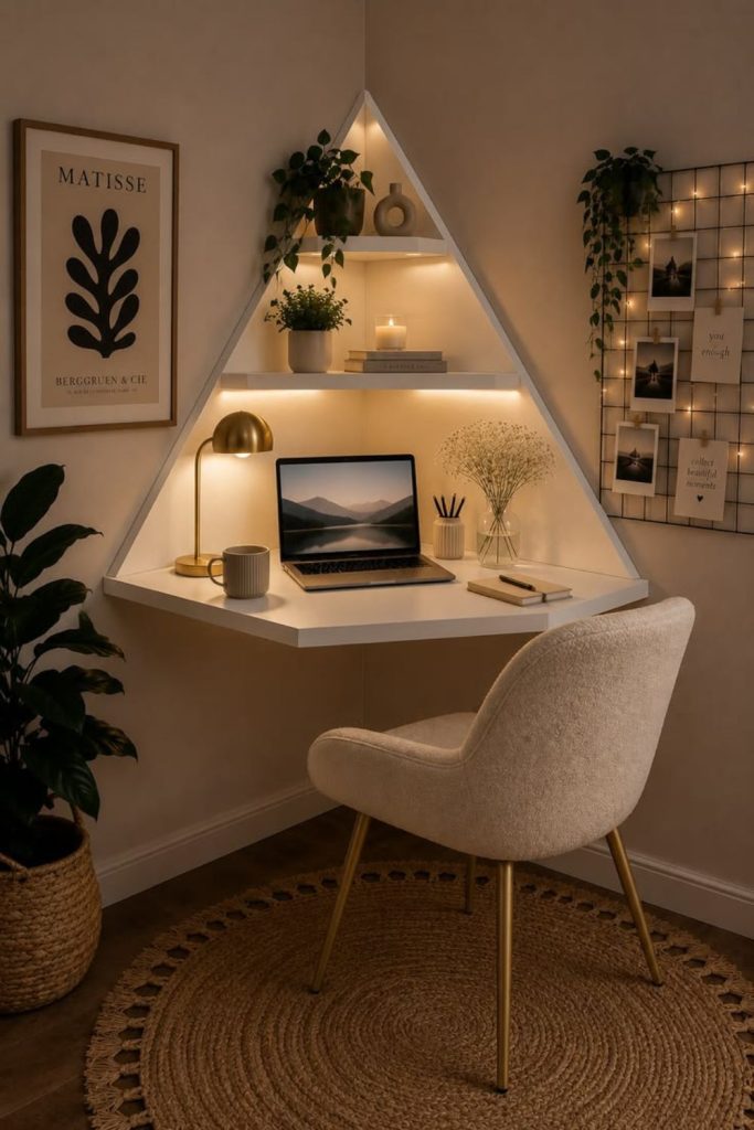 Crystal display aesthetic dorm desk.